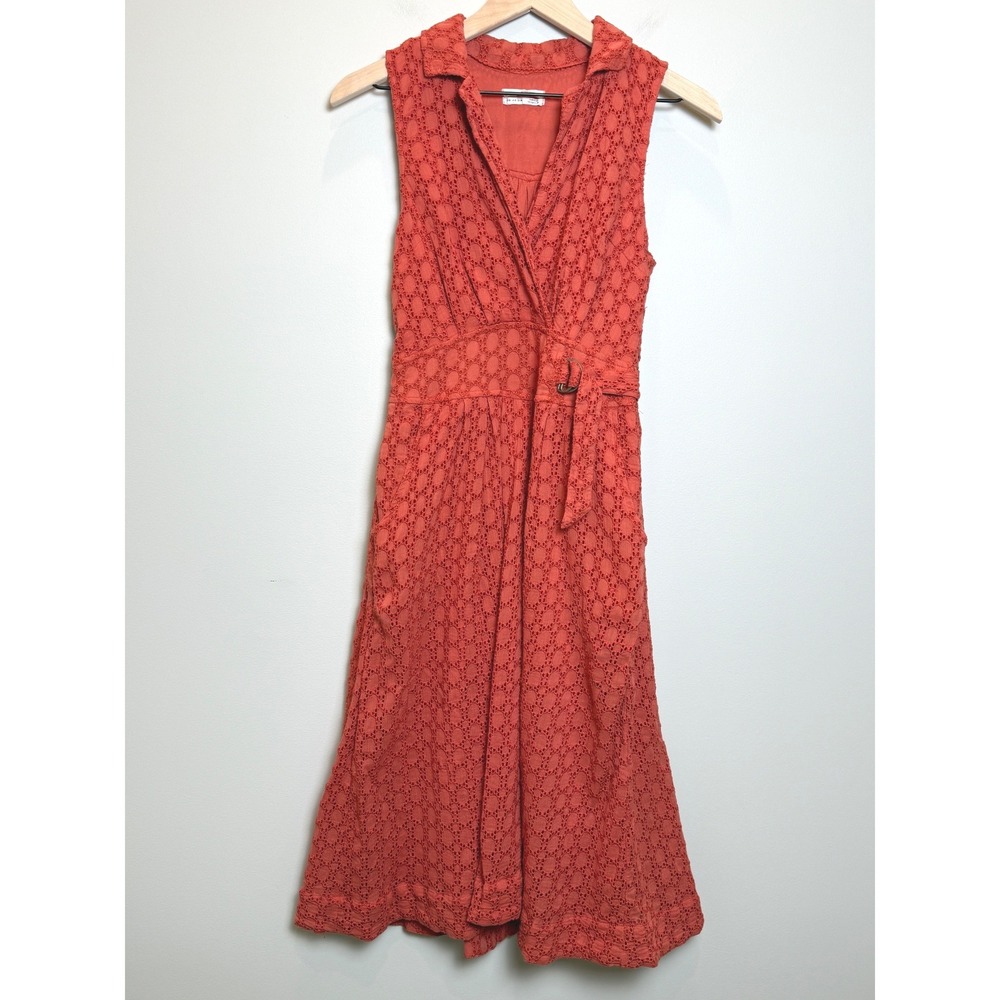 Anthropologie Elm Collared Dress 6 Burt Orange Eyelet Sleeveless 100% Cotton